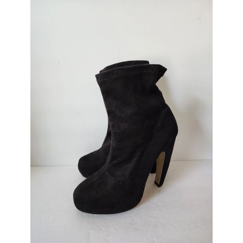 Asos womens Black Booties Platform boots Curve Heel size 5 Faux Nubuck